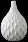 Benzara Embossed Wave Pattern Ceramic Vase With Elongated Neck, Matte White