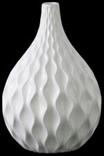 Benzara Embossed Wave Pattern Ceramic Vase With Elongated Neck, Matte White