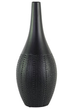 Benzara Round Ceramic Bellied Vase With Elongated Neck, Large, Matte Black