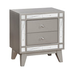 Benzara Wooden Nightstand with 2 Drawers, Mercury Silver