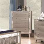 Benzara Wooden Chest with 5 Drawers, Mercury Silver