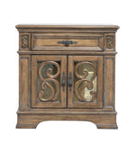 Benzara Wooden Nightstand with Intricate Carved Designs, Brown