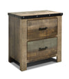 Benzara Wooden Nightstand with Rough Sawn Design & Rivet Banding, Brown