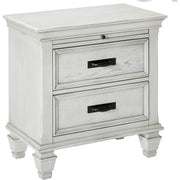 Benzara Wooden Nightstand with 2 Drawers & 1 Pull Out Tray, White