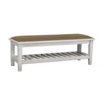 Benzara Wooden Bench with Slatted Shelf, White