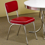 Benzara Leather Upholstered Metallic Retro Dining Side Chair, Red, Set of 2