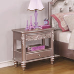 Benzara Wooden Carved Nightstand with 2 Drawers, Purple