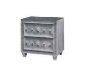 Benzara Traditional Fabric and Solid Wood Night Stand With Button Tufting, Gray
