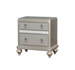 Benzara 2 Drawer Wooden Nightstand with Mirror Trim and Bun Feet, Silver