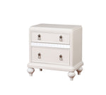 Benzara Mirror Trim Accented Solid Wood Night Stand With Felt Lined Drawers, White
