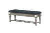 Benzara Tufted Fabric Bench with Mirror Accents and Turned Legs, Silver and Blue
