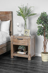 Benzara Transitional Solid Wood Night Stand With Drawer, Weathered Light Oak Brown