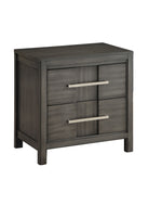 Benzara Transitional Solid Wood Night Stand With Two Drawers, Gray