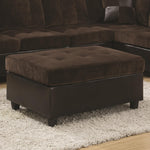 Benzara Transitional Velvet/Faux Leather/Wood Ottoman With Tufting, Chocolate Brown