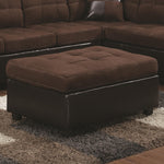 Benzara Transitional Faux Leather and Wood Ottoman With Tufting, Chocolate Brown