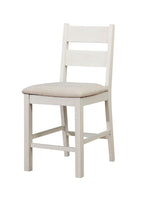 Benzara Wooden Ladder Back Counter Height Chair with Cushioned Fabric Seat, Pack of 2, White