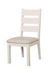 Benzara Wooden Ladder Back Side Chair with Cushioned Fabric Seat, Pack of 2, Weathered White