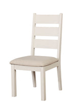 Benzara Wooden Ladder Back Side Chair with Cushioned Fabric Seat, Pack of 2, Weathered White