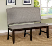 Benzara Fabric Upholstered Wooden Bench with Nail Head Trim, Gray and Brown