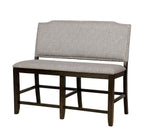 Benzara Fabric Upholstered Wooden Counter Height Bench, Gray and Brown