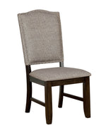 Benzara Fabric Upholstered Wooden Side Chair with Camelback, Pack of 2 Gray and Walnut Brown
