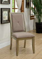 Benzara Fabric Upholstered Wooden Side Chair with Nail Head Trim Accent, Pack of 2, Gold and Beige