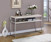 Benzara Metal Framed Sofa Table with Wooden Top and Shelf, Silver and Weathered White