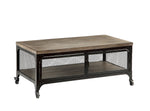 Benzara Spacious Wood and Metal Coffee Table with Casters, Black and Brown