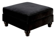 Benzara Fabric Upholstered Wooden Ottoman with Turned Legs, Black and Brown