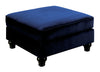Benzara Fabric Upholstered Wooden Ottoman with Turned Legs, Blue and Brown