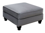 Benzara Fabric Upholstered Wooden Ottoman with Turned Legs, Gray and Brown