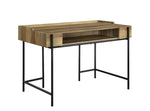 Benzara Industrial Style Metal Framed Wooden Desk with One Open Shelf, Brown and Black