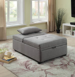 Benzara Button Tufted Fabric Upholstered Futon Sofa with Pull Out Chaise, Gray