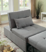 Benzara Button Tufted Fabric Upholstered Futon Sofa with Pull Out Chaise, Gray