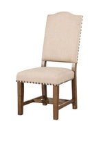 Benzara Fabric Upholstered Solid Wood Side Chair, Pack of 2 Beige and Brown