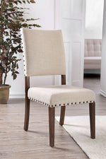 Benzara Fabric Upholstered Solid Wood Side Chair, Pack of 2, Beige and Brown