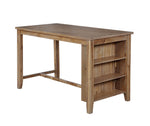 Benzara Solid Wood Counter Height Table with Spacious Shelves, Weathered Brown