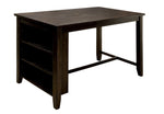 Benzara Solid Wood Counter Height Table with Spacious Shelves, Dark Walnut Brown