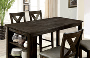Benzara Solid Wood Counter Height Table with Spacious Shelves, Dark Walnut Brown