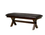 Benzara Rectangular Wooden Bench with Leatherette Seat and X Shaped Legs, Brown