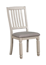 Benzara Slatted Back Side Chair with Fabric Seat, Set of 2, Antique White and Gray