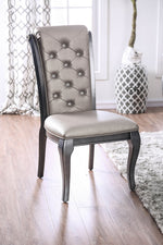 Benzara Leatherette Side Chair with Button Tufted Rolled Back, Set of 2, Silver