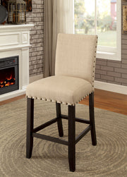 Benzara Fabric Upholstered Solid Wood Counter Height Chair with Nail Head Trim, Pack of 2 Beige and Brown