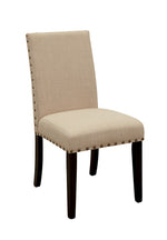 Benzara Fabric Upholstered Solid Wood Side Chair with Nail Head Trim, Pack of 2 Beige and Brown