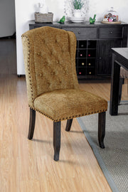 Benzara Wing Back Button Tufted Fabric Upholstered Side Chair in Solid Wood, Pack of 2, Black and Brown