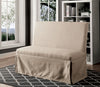 Benzara Fabric Upholstered Loveseat with Skirted Panel and High Profile Back, Beige