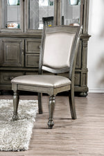 Benzara Faux Leather Upholstered Solid Wood Side Chair, Pack of 2, Silver and Gray