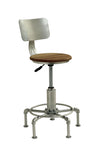 Benzara Metal Frame Adjustable Side Chair with Round Wooden Seat, Silver and Brown