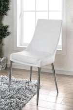 Benzara Leatherette Upholstered Metal Side Chair with Tapered Legs, Pack of 2, White and Silver
