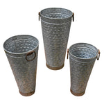 Benzara Three Piece Tall Metal Planter With Tapered Bottom, Gray